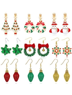 9 Pairs Christmas Earrings for Women Holiday Earrings for Girls Bow Tree Snowflake Earrings…