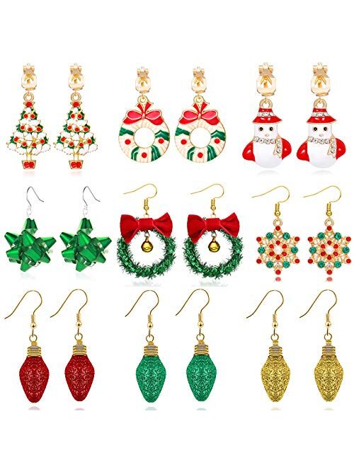 9 Pairs Christmas Earrings for Women Holiday Earrings for Girls Bow Tree Snowflake Earrings…