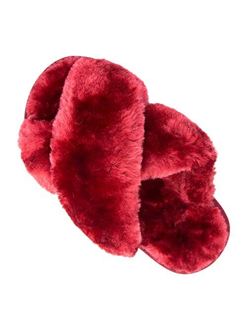 ISZPLUSH Fluffy Slippers Kids' Fuzzy Slippers Sandals Leopard Tie Dye Cross Band Plush Open Toe Slip on House Bedroom Slippers