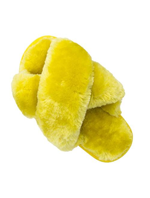 ISZPLUSH Fluffy Slippers Kids' Fuzzy Slippers Sandals Leopard Tie Dye Cross Band Plush Open Toe Slip on House Bedroom Slippers