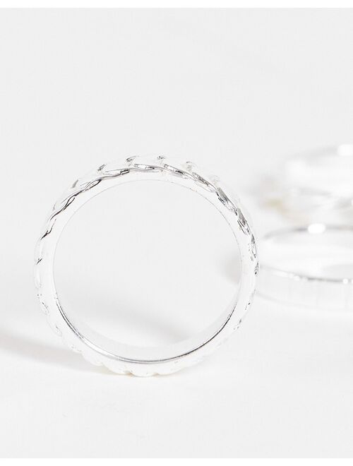 Asos Design 3 pack band ring set with line detail in real silver plate