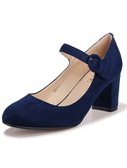 Women's Candy Mary Jane Shoes Low Chunky Block Heels Round Toe Office Work Homecoming Pumps