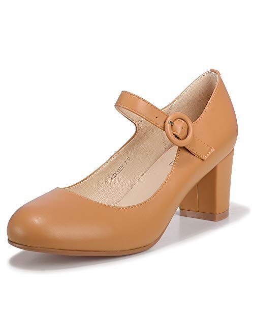 IDIFU Women's Candy Mary Jane Shoes Low Chunky Block Heels Round Toe Office Work Homecoming Pumps