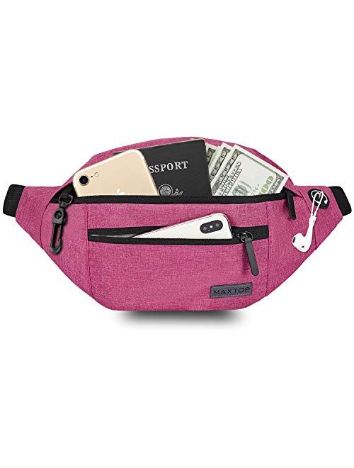 MAXTOP Large Crossbody Fanny Pack with 4-Zipper Pockets,Gifts for Enjoy Sports Festival Workout Traveling Running Casual Hands-Free Wallets Waist Pack Phone Bag Carrying 