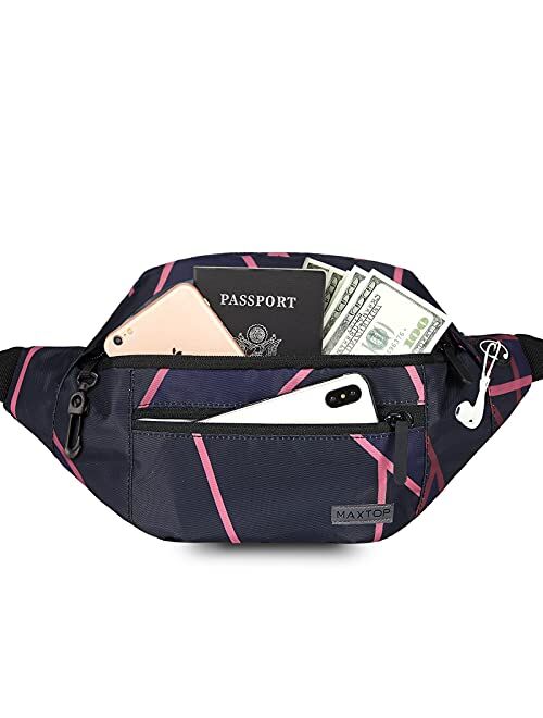 MAXTOP Large Crossbody Fanny Pack with 4-Zipper Pockets,Gifts for Enjoy Sports Festival Workout Traveling Running Casual Hands-Free Wallets Waist Pack Phone Bag Carrying 