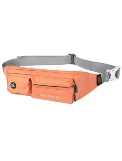 WATERFLY Fanny Pack for Women Men Water Resistant Small Waist Pouch Slim Belt Bag with 4 Pockets for Running Travelling Hiking Walking Lightweight Crossbody Chest Bag Fit