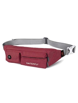 WATERFLY Fanny Pack for Women Men Water Resistant Small Waist Pouch Slim Belt Bag with 4 Pockets for Running Travelling Hiking Walking Lightweight Crossbody Chest Bag Fit