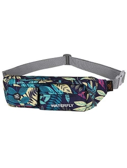 WATERFLY Fanny Pack for Women Men Water Resistant Small Waist Pouch Slim Belt Bag with 4 Pockets for Running Travelling Hiking Walking Lightweight Crossbody Chest Bag Fit