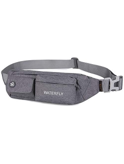 WATERFLY Fanny Pack for Women Men Water Resistant Small Waist Pouch Slim Belt Bag with 4 Pockets for Running Travelling Hiking Walking Lightweight Crossbody Chest Bag Fit