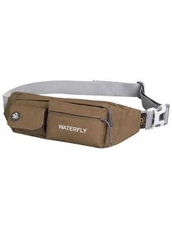 WATERFLY Fanny Pack for Women Men Water Resistant Small Waist Pouch Slim Belt Bag with 4 Pockets for Running Travelling Hiking Walking Lightweight Crossbody Chest Bag Fit