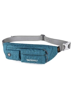 WATERFLY Fanny Pack for Women Men Water Resistant Small Waist Pouch Slim Belt Bag with 4 Pockets for Running Travelling Hiking Walking Lightweight Crossbody Chest Bag Fit