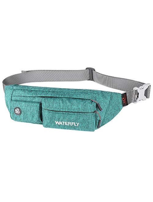 WATERFLY Fanny Pack for Women Men Water Resistant Small Waist Pouch Slim Belt Bag with 4 Pockets for Running Travelling Hiking Walking Lightweight Crossbody Chest Bag Fit