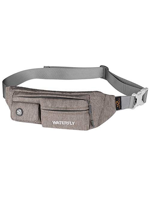 WATERFLY Fanny Pack for Women Men Water Resistant Small Waist Pouch Slim Belt Bag with 4 Pockets for Running Travelling Hiking Walking Lightweight Crossbody Chest Bag Fit