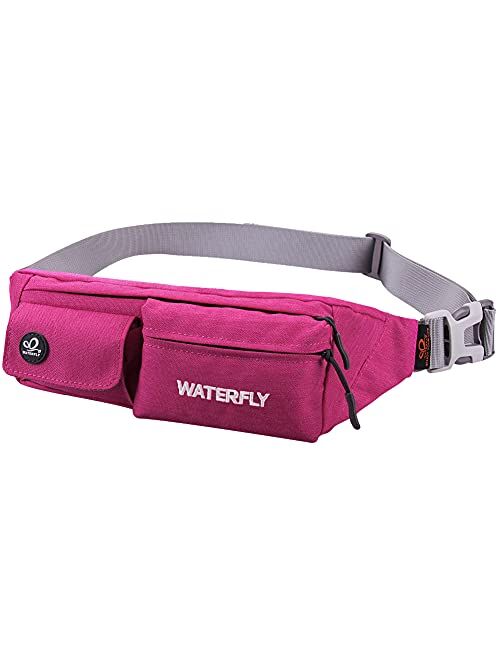 WATERFLY Fanny Pack for Women Men Water Resistant Small Waist Pouch Slim Belt Bag with 4 Pockets for Running Travelling Hiking Walking Lightweight Crossbody Chest Bag Fit