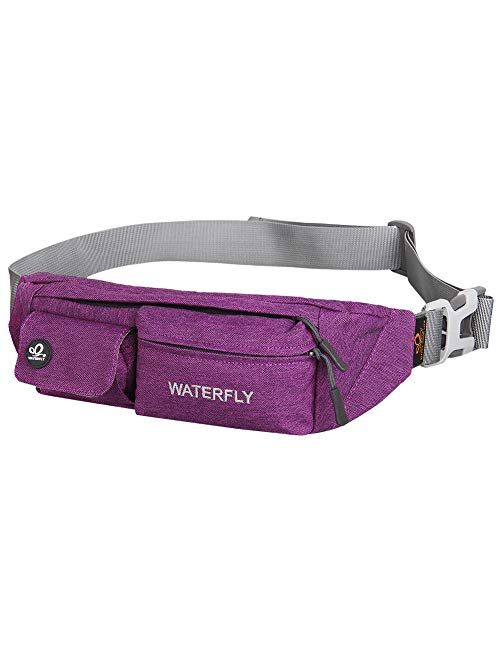 WATERFLY Fanny Pack for Women Men Water Resistant Small Waist Pouch Slim Belt Bag with 4 Pockets for Running Travelling Hiking Walking Lightweight Crossbody Chest Bag Fit