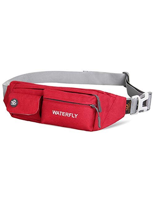 WATERFLY Fanny Pack for Women Men Water Resistant Small Waist Pouch Slim Belt Bag with 4 Pockets for Running Travelling Hiking Walking Lightweight Crossbody Chest Bag Fit