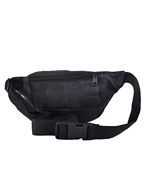 Liberty Leather - Black - Genuine Sheep Nappa Leather Small Size Waist Bag | Small Multi Pocket Mini Fanny Pack for Outdoor Use and Travel | Adjustable Waist Strap Bum Pa