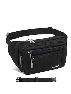 Oxpecker Waist Pack Bag with Rain Cover, Waterproof Fanny Pack for Men&Women, Workout Traveling Casual Running Hiking Cycling, Hip Bum Bag (black)