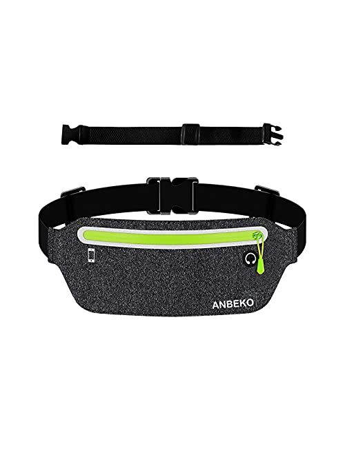 ANBEKO Slim Running belt Waist Pouch with Extender, Ultra Light Bounce Free Belt Bag, Water Resistant Waist Pack for Women Men, Adjustable Runner Phone Waist Bag for Outd