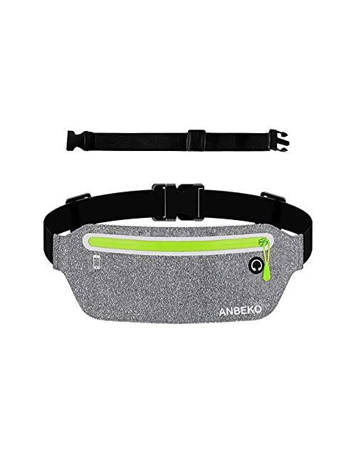 ANBEKO Slim Running belt Waist Pouch with Extender, Ultra Light Bounce Free Belt Bag, Water Resistant Waist Pack for Women Men, Adjustable Runner Phone Waist Bag for Outd