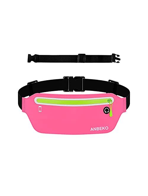 ANBEKO Slim Running belt Waist Pouch with Extender, Ultra Light Bounce Free Belt Bag, Water Resistant Waist Pack for Women Men, Adjustable Runner Phone Waist Bag for Outd