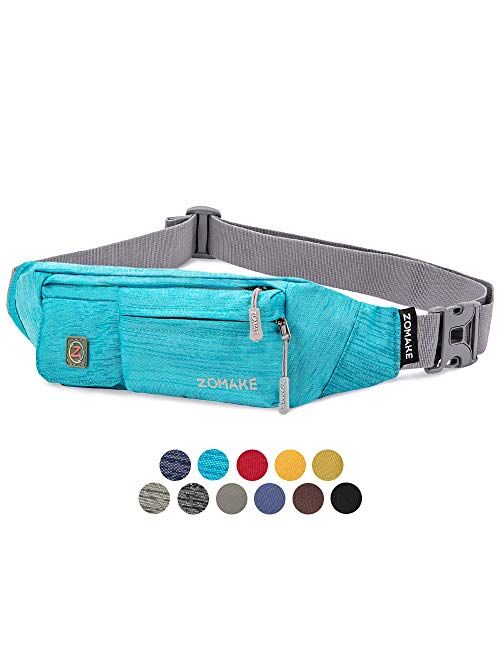 ZOMAKE Fanny Pack for Men Women, Slim Belt Bag Water Resistant Small Waist Bag Pack with 4 Pockets for Running Cycling Workout Fit All Phones