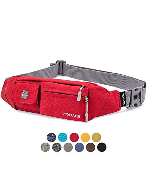 ZOMAKE Fanny Pack for Men Women, Slim Belt Bag Water Resistant Small Waist Bag Pack with 4 Pockets for Running Cycling Workout Fit All Phones