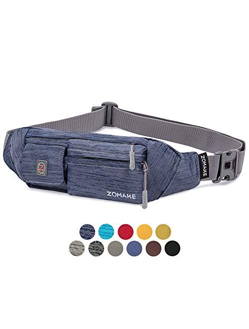 ZOMAKE Fanny Pack for Men Women, Slim Belt Bag Water Resistant Small Waist Bag Pack with 4 Pockets for Running Cycling Workout Fit All Phones