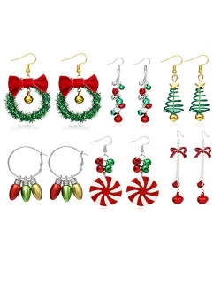 4/6/9/13 pairs Christmas Earrings for Women,Christmas Stud Earrings,Christmas Trees, Bells,Snowflakes Earrings for Girls Xmas Holiday Jewelry