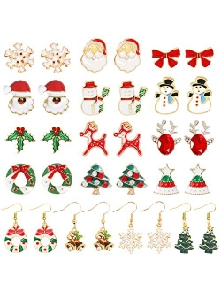 12 Pairs Christmas Stud Earrings Set Christmas Earrings for Women Christmas Tree Snowflake Candy Snowman Penguin Stud Earrings Christmas Gift