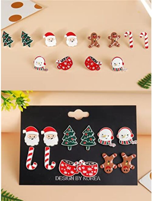 12 Pairs Christmas Stud Earrings Set Christmas Earrings for Women Christmas Tree Snowflake Candy Snowman Penguin Stud Earrings Christmas Gift