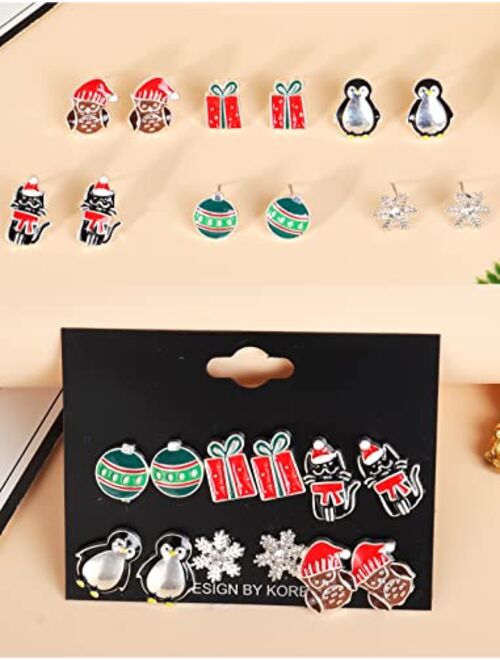 12 Pairs Christmas Stud Earrings Set Christmas Earrings for Women Christmas Tree Snowflake Candy Snowman Penguin Stud Earrings Christmas Gift