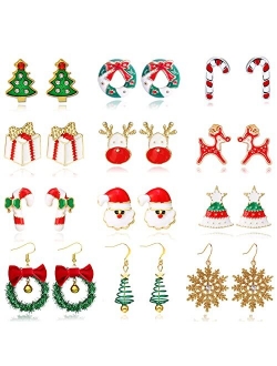 Frodete Holiday Earrings Variety Pack Christmas Earrings Set for Women Ornament earrings Jingle Bell Bow Earrings Christmas Jewelry Candy Cane earrings Xmas Jewelry