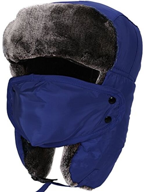 Simplicity Men Women's Winter Weatherproof Faux Fur Lined Trapper Hat with and Mask