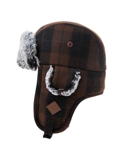 Jeff & Aimy Stylish Plaid Winter Wool Trapper Faux Fur Earflap Hunting Hat Ushanka Russian Cold Weather Thick Lined 55-61CM