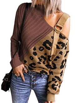 Womens Long Sleeve Cold Shoulder Turtleneck Knit Sweater Tops Pullover Casual Loose Jumper Sweaters