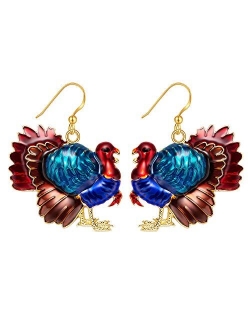 Christmas Thanksgiving Earrings for Womens Girls, Enameled Xmas Holiday Jewelry Turkey Drop Dangle Earrings Set