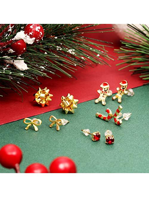 8 Pairs Christmas Charm Stud Earrings Set, Holiday Earrings Christmas Earring for Women Girls