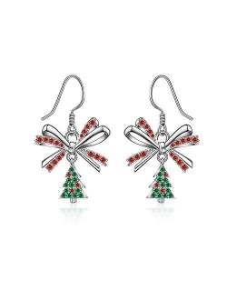 Christmas Tree Snowflake Bow Jingle Bell Santa Clau Halloween Nightmare Before Christmas Earrings S925 Sterling Sliver for Women Girls CZ Hypoallergenic Piercing Jewelry 