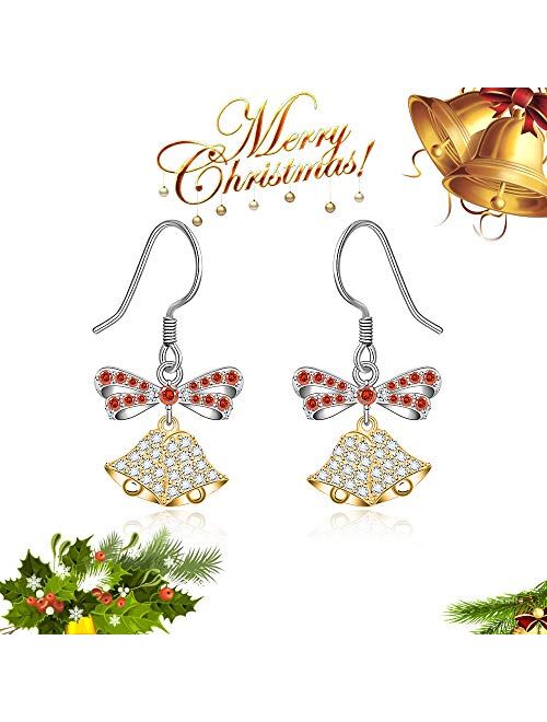 Christmas Tree Snowflake Bow Jingle Bell Santa Clau Halloween Nightmare Before Christmas Earrings S925 Sterling Sliver for Women Girls CZ Hypoallergenic Piercing Jewelry 