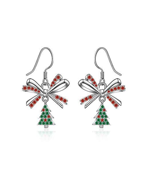 Christmas Tree Snowflake Bow Jingle Bell Santa Clau Halloween Nightmare Before Christmas Earrings S925 Sterling Sliver for Women Girls CZ Hypoallergenic Piercing Jewelry 