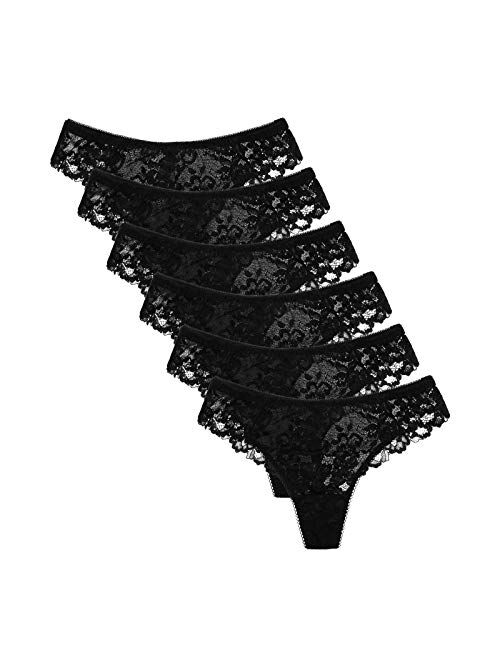 LEVAO Thongs for Women Lace Underwear Tangas Sexy Low Waist Panties Pack of 6