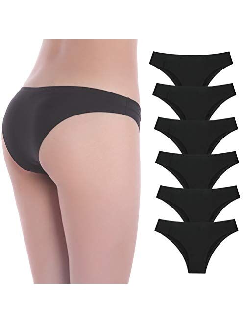 6Pcs/Pack Women's Invisible Cheeky Panties Thong Seamless Tanga