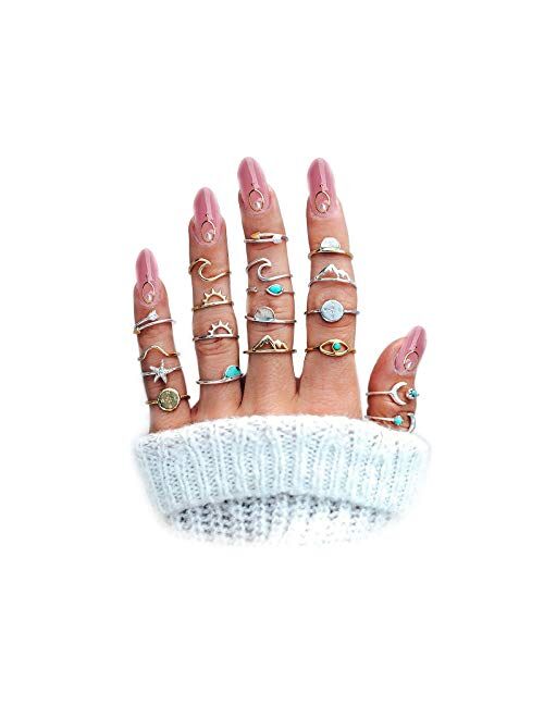 Buy FUTIMELY Boho Retro Stackable Rings Sets for Teen Girls Women,Peak ...