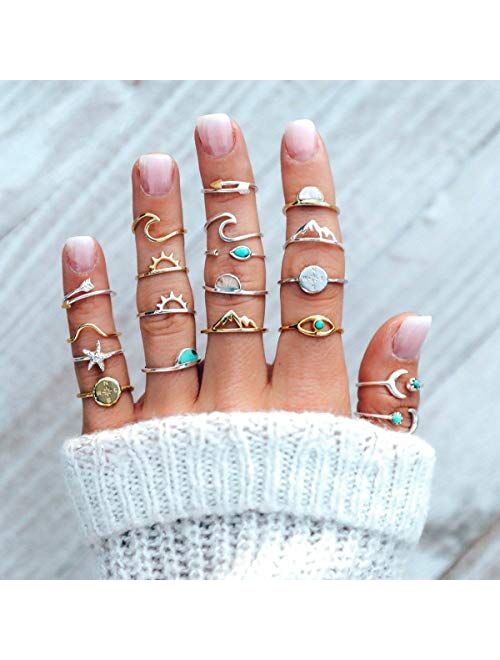 Buy FUTIMELY Boho Retro Stackable Rings Sets for Teen Girls Women,Peak ...