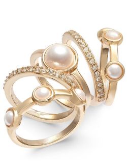 Gold-Tone 5-Pc. Set Pav & Imitation Pearl Stackable Rings, Created for Macy's