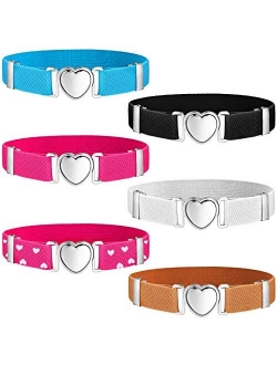 6 Pieces Kids Elastic Stretch Belts Girl Waist Belt Adjustable Uniform Belt for Teen Kids Girls Dresses Heart Belt, 6 Styles