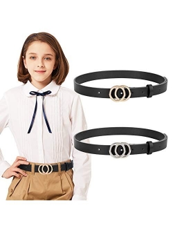 2 Pack kids Leather Belts,SANSTHS Faux Leather Jeans Belt for Girls with Double O-Ring Buckle for teen