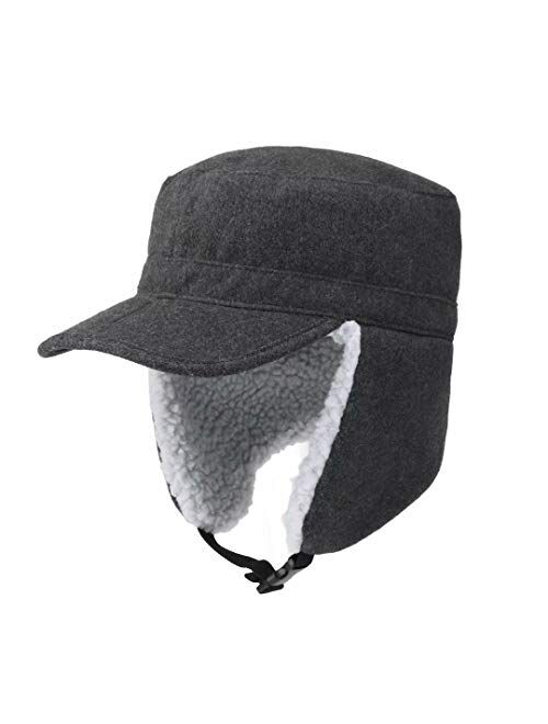 Home Prefer Mens Warm Trapper Hat Earflaps Winter Hat with Visor Military Cap