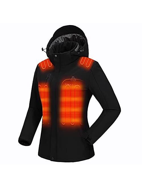 Venustas Women's Heated Jacket with Battery Pack 7.4V, Windproof Electric Insulated Coat with Detachable Hood Slim Fit